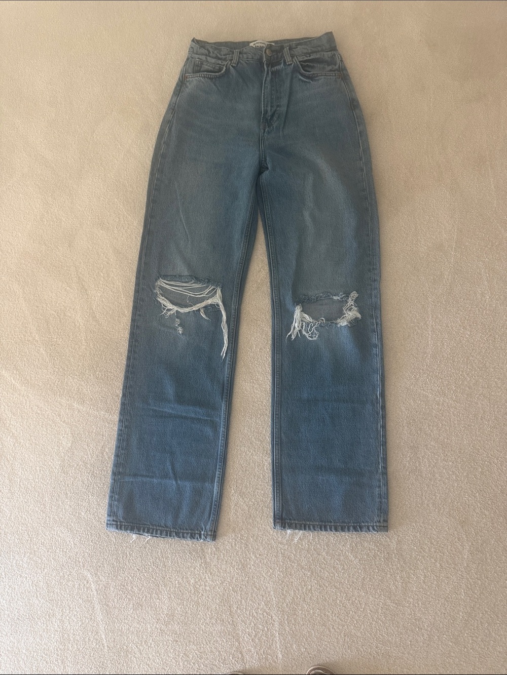 Reformation Men's Ripped Dark Blue Straight Jeans